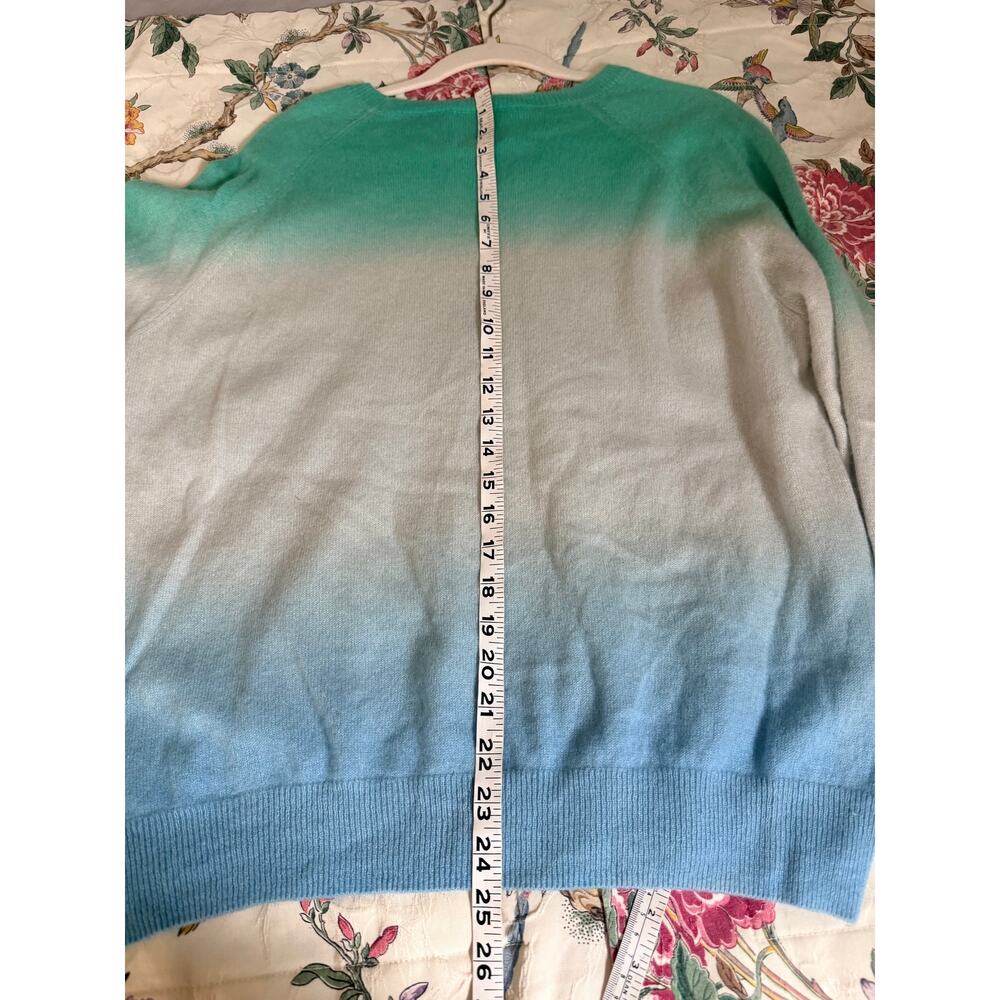 0266 Crush Cashmere 100% Cashmere Ombre Crewneck Sweater Size 3 Large Teal Blue - Picture 6 of 6